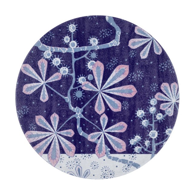 Damask Frost Flower Round Glass Cutting Board (Front)