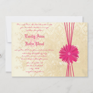 Damask Fuchsia Gerber Daisy Wedding Invitation