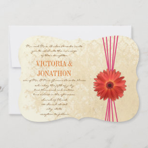 Damask Fuchsia Gerber Daisy Wedding Invitation