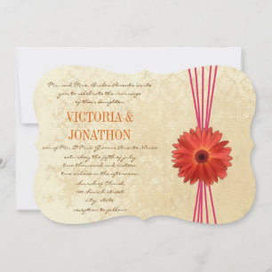 Damask Fuchsia Gerber Daisy Wedding Invitation
