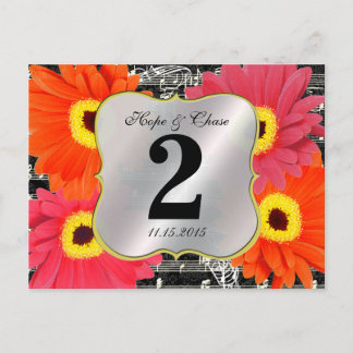 Damask Fuchsia Gerber Daisy Wedding Table Number