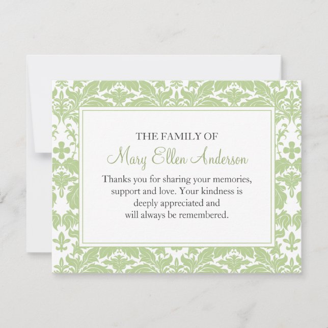 Damask Funeral Note Card Flat Bereavement Note (Front)