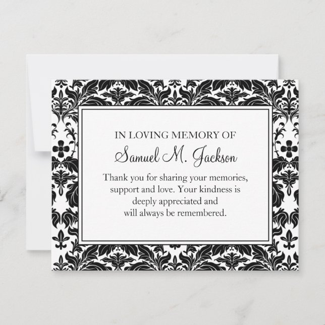 Damask Funeral Note Card Flat Bereavement Note (Front)