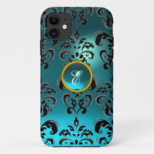 DAMASK GEM MONOGRAM blue aquamarine iPhone 11 Case