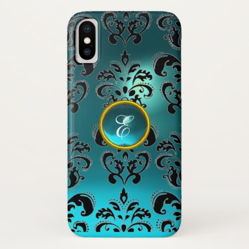 DAMASK GEM MONOGRAM blue aquamarine iPhone XS Case