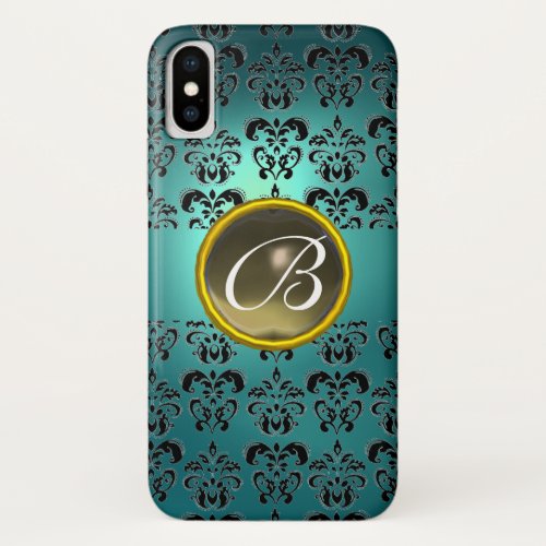 DAMASK GEM MONOGRAM blue black grey iPhone XS Case