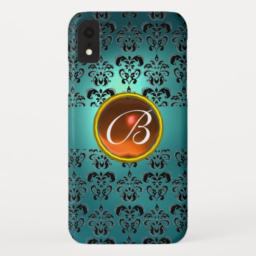 DAMASK GEM MONOGRAM blue black orange iPhone XR Case