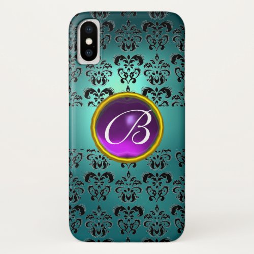 DAMASK GEM MONOGRAM blue black purple iPhone X Case