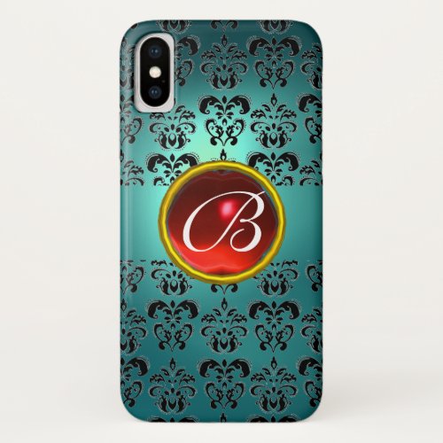 DAMASK GEM MONOGRAM blue black red iPhone X Case