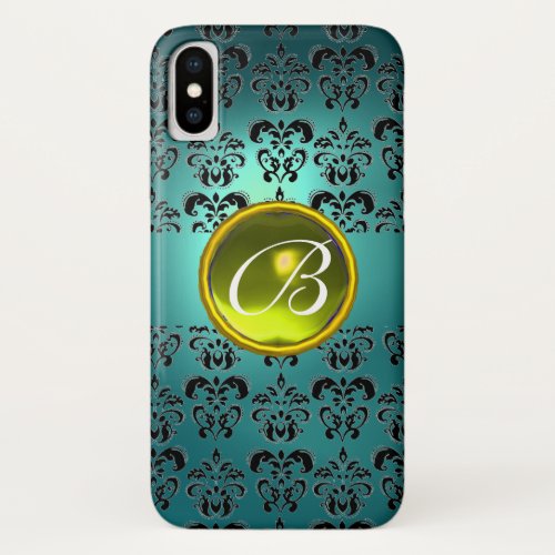 DAMASK GEM MONOGRAM blue black yellow iPhone X Case