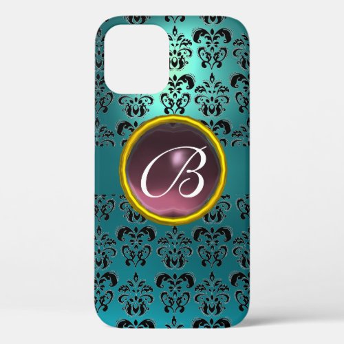 DAMASK GEM MONOGRAM blue purple iPhone 12 Case