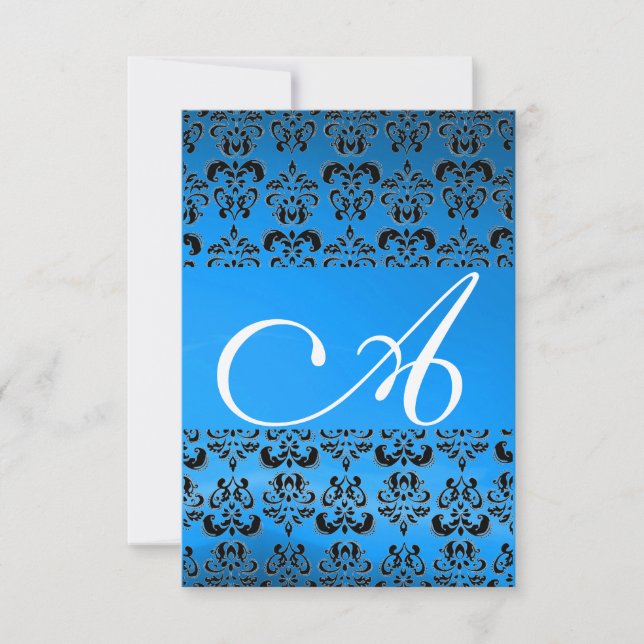 DAMASK GEM MONOGRAM blue rsvp gold Invitation (Front)