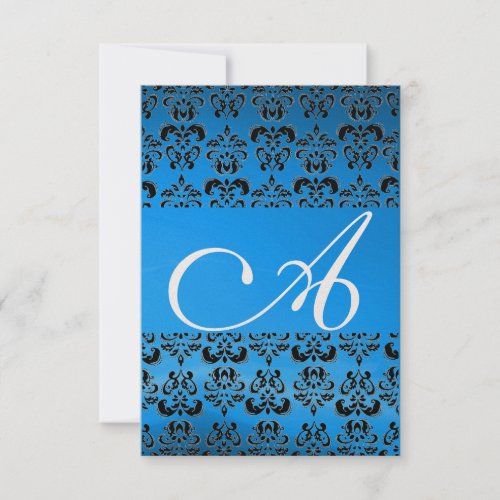 DAMASK GEM MONOGRAM blue rsvp gold Invitation