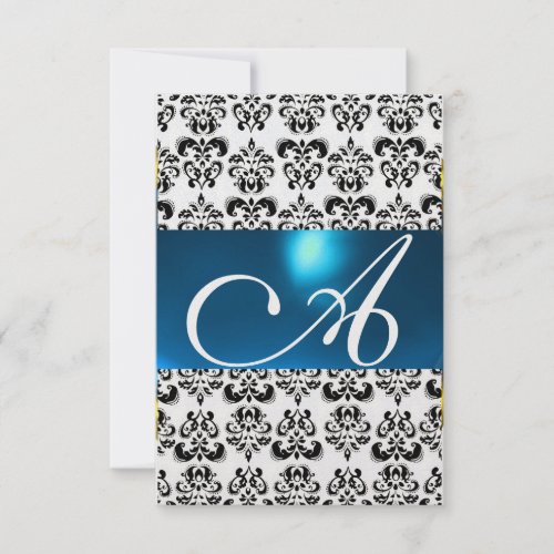 DAMASK GEM MONOGRAM blue rsvp ice Invitation