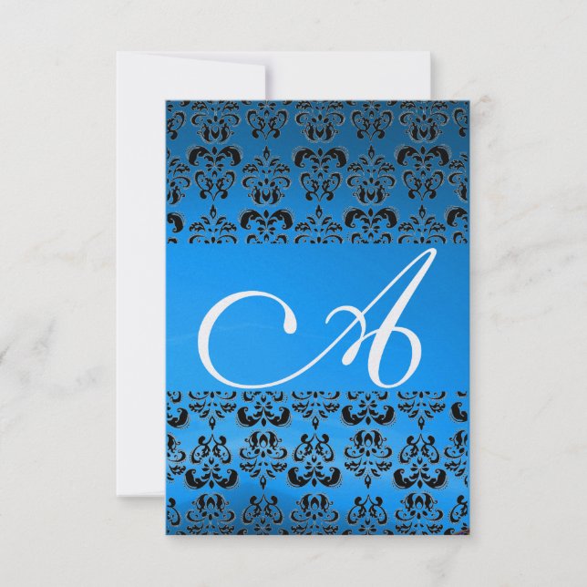 DAMASK GEM MONOGRAM blue rsvp ice Invitation (Front)