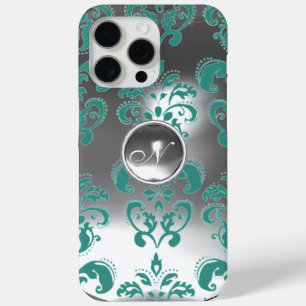 DAMASK GEM MONOGRAM blue white iPhone 15 Pro Max Case