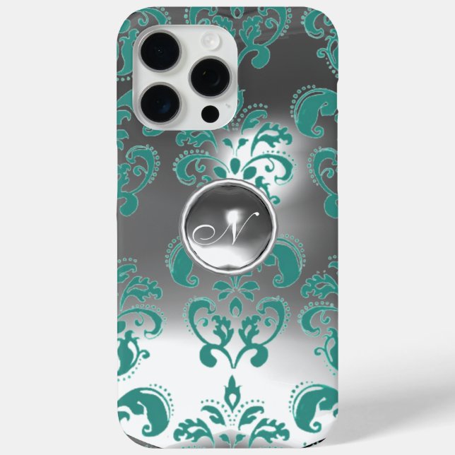 DAMASK GEM MONOGRAM blue white Case-Mate iPhone Case (Back)