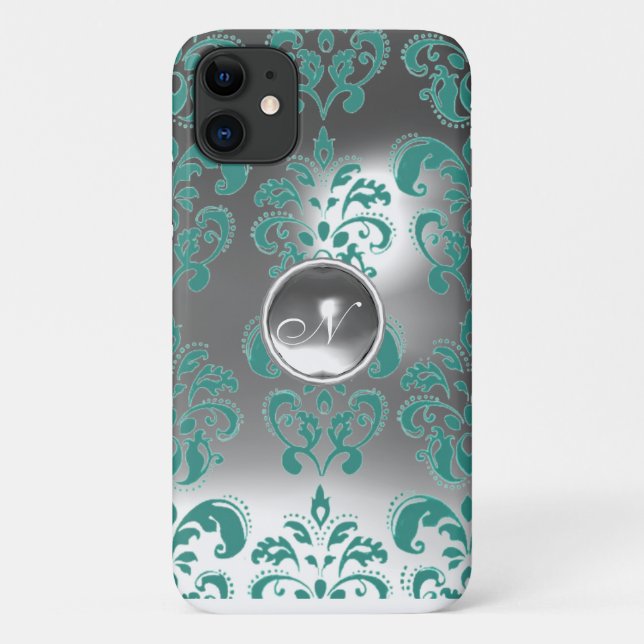 DAMASK GEM MONOGRAM blue white Case-Mate iPhone Case (Back)