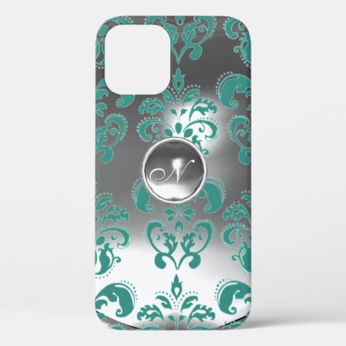 DAMASK GEM MONOGRAM blue white iPhone 12 Case