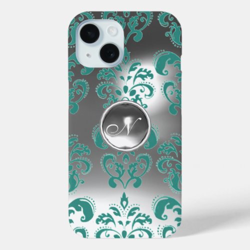 DAMASK GEM MONOGRAM blue white iPhone 15 Case