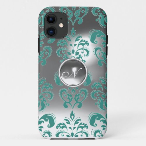 DAMASK GEM MONOGRAM blue white iPhone 11 Case