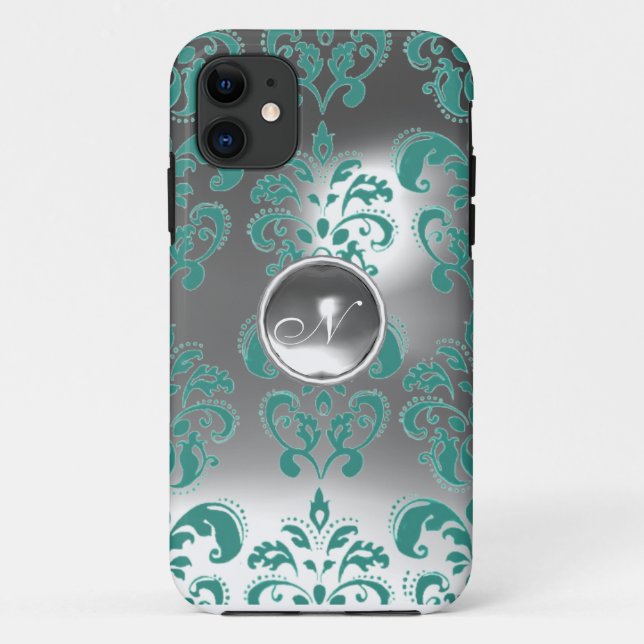 DAMASK GEM MONOGRAM blue white Case-Mate iPhone Case (Back)