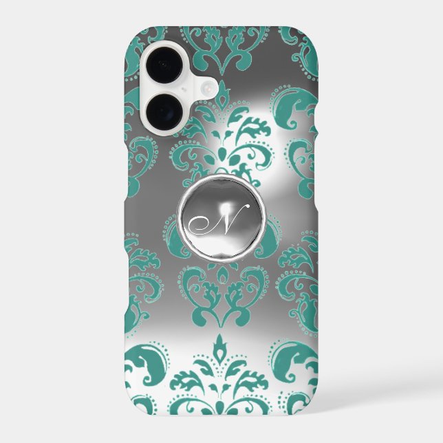 DAMASK GEM MONOGRAM blue white Iphone Case (Back)
