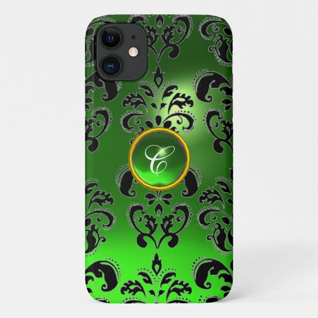 DAMASK GEM MONOGRAM Emerald Green Case-Mate iPhone Case (Back)