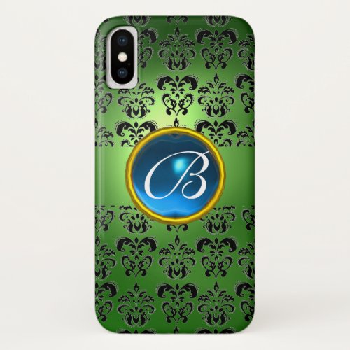 DAMASK GEM MONOGRAM green black blue iPhone X Case