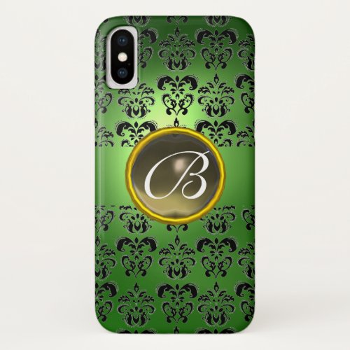 DAMASK GEM MONOGRAM green black grey iPhone XS Case