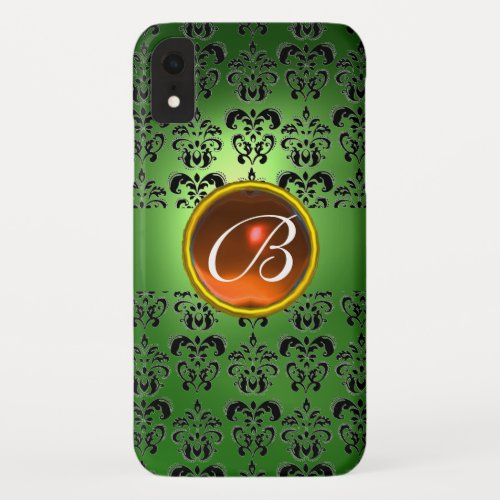 DAMASK GEM MONOGRAM green black orange iPhone XR Case