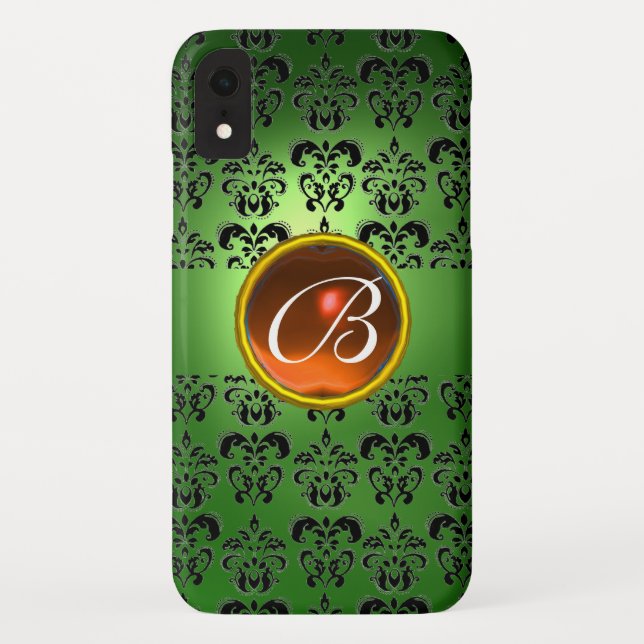 DAMASK GEM MONOGRAM green black orange Case-Mate iPhone Case (Back)