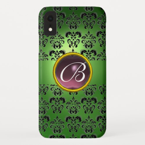 DAMASK GEM MONOGRAM green black purple iPhone XR Case