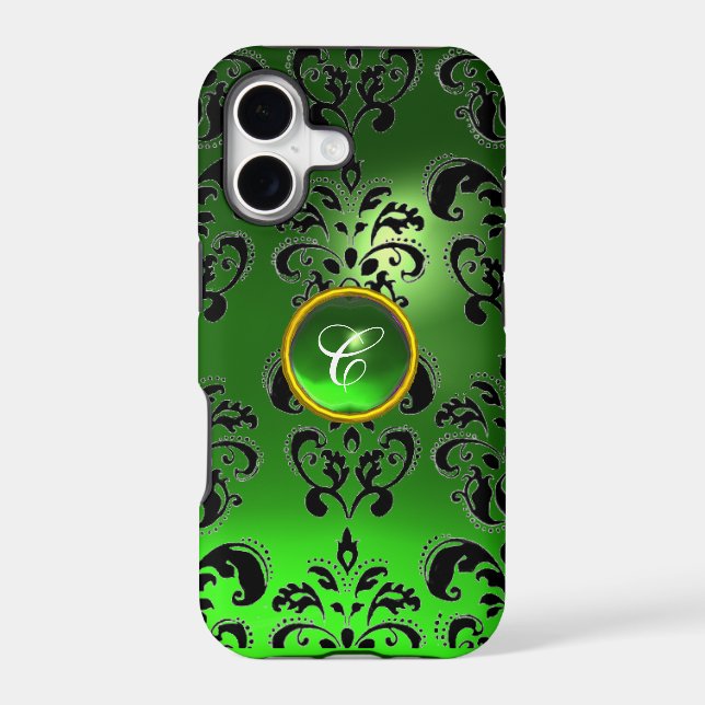 DAMASK GEM MONOGRAM green Iphone Case (Back)