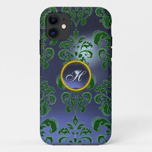 DAMASK GEM MONOGRAM green purple dark iPhone 11 Case