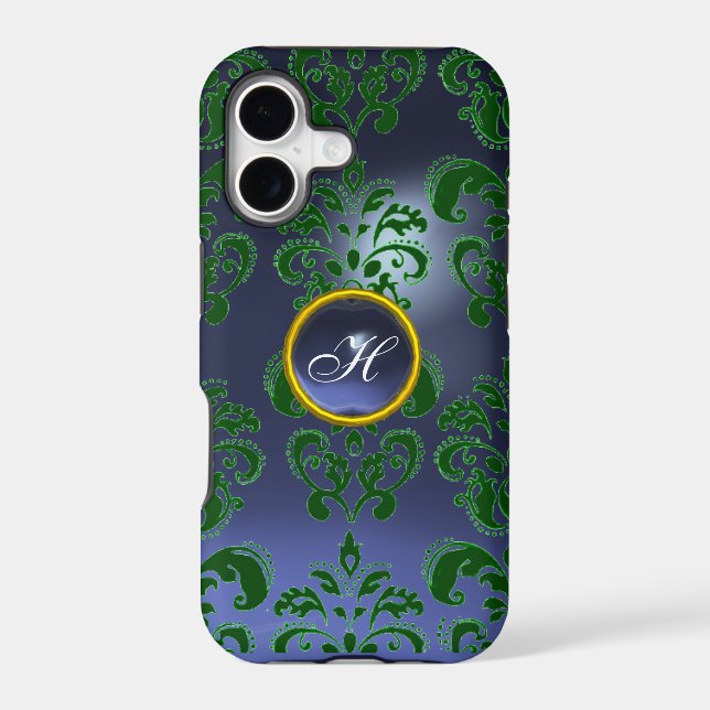 DAMASK GEM MONOGRAM green purple dark Iphone Case (Back)