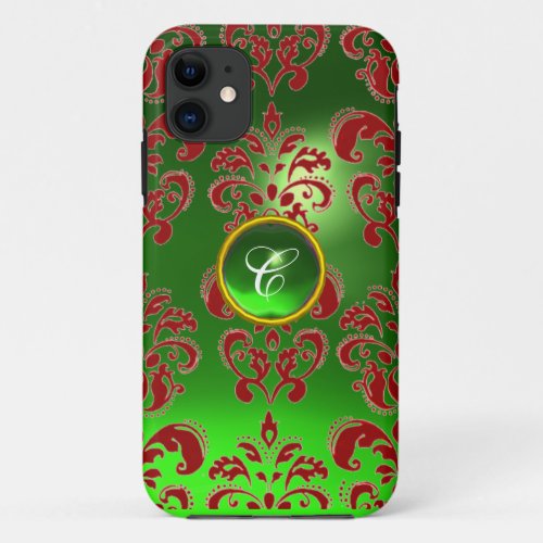 DAMASK GEM MONOGRAM green red iPhone 11 Case