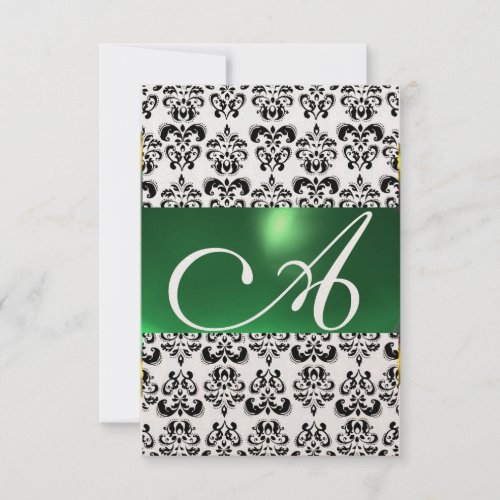 DAMASK GEM MONOGRAM green rsvp gold Invitation