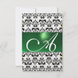 DAMASK GEM MONOGRAM green rsvp ice Invitation