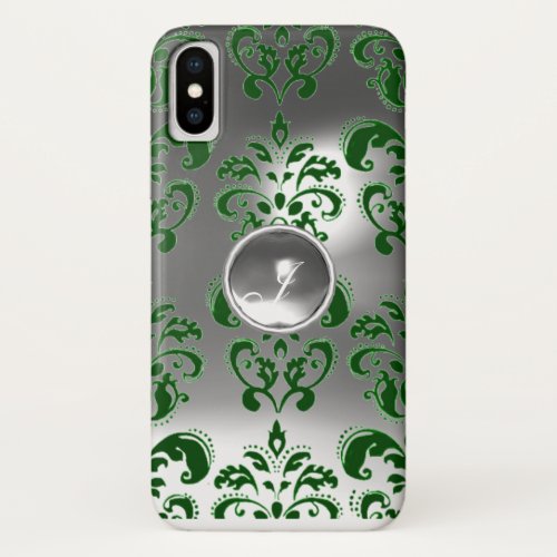 DAMASK GEM MONOGRAM green white iPhone XS Case