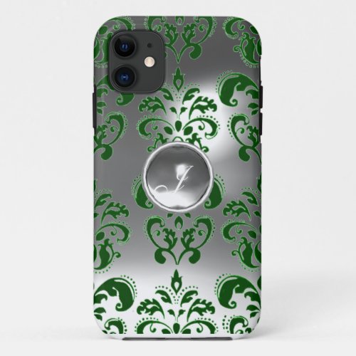 DAMASK GEM MONOGRAM green white iPhone 11 Case