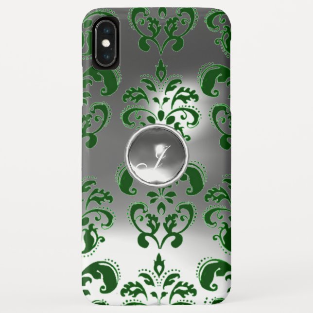DAMASK GEM MONOGRAM green white Case-Mate iPhone Case (Back)