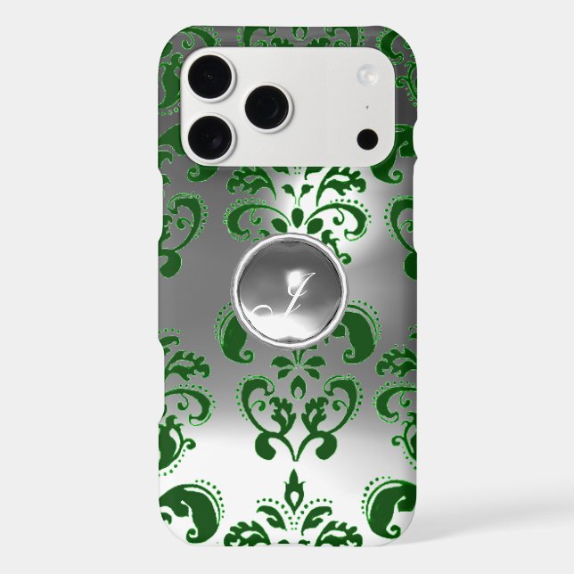 DAMASK GEM MONOGRAM green white Iphone Case (Back)