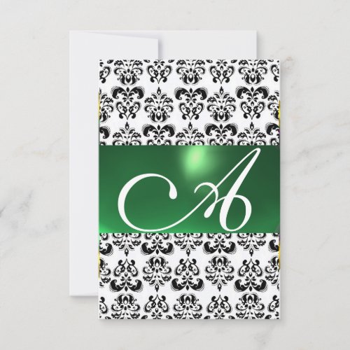 DAMASK GEM MONOGRAM green white rsvp Invitation