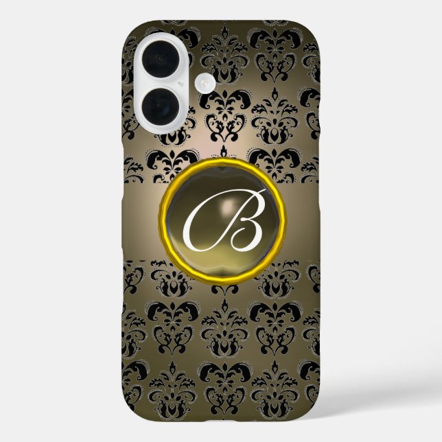 DAMASK GEM MONOGRAM grey black Case-Mate iPhone Case (Back)