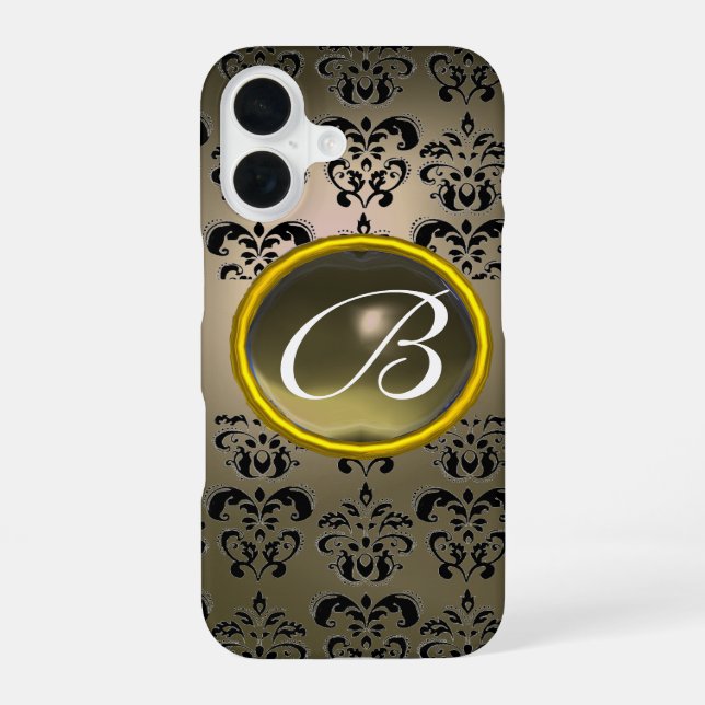 DAMASK GEM MONOGRAM grey black Iphone Case (Back)