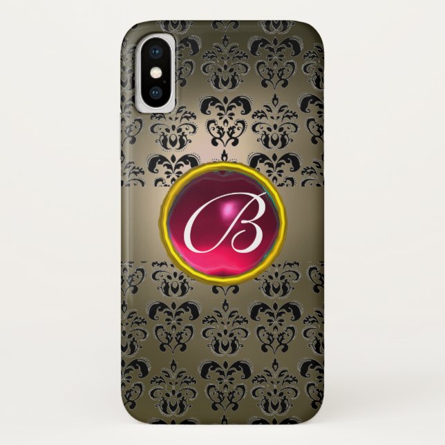 DAMASK GEM MONOGRAM grey black pink fuchsia Case-Mate iPhone Case (Back)