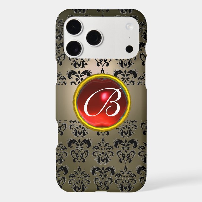 DAMASK GEM MONOGRAM grey black red Iphone Case (Back)