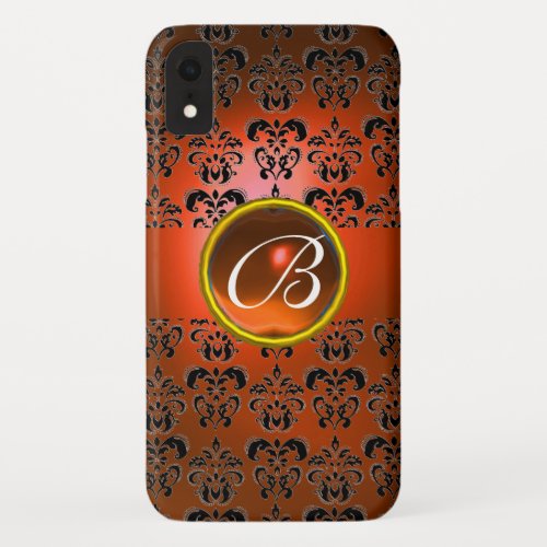 DAMASK GEM MONOGRAM orange black iPhone XR Case