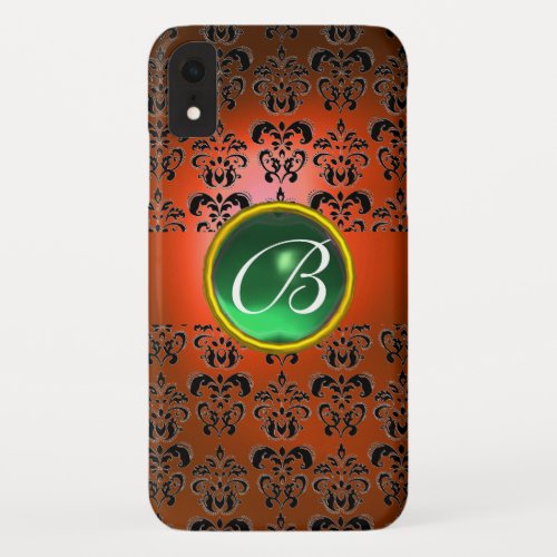 DAMASK GEM MONOGRAM orange black green iPhone XR Case